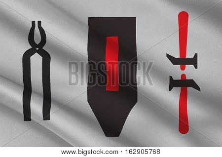 Flag of Harjedalen is a historical province in the centre of Sweden. 3d illustration
