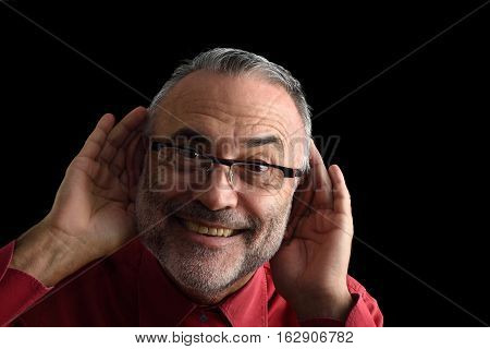 middle man aged Mocking  with black background