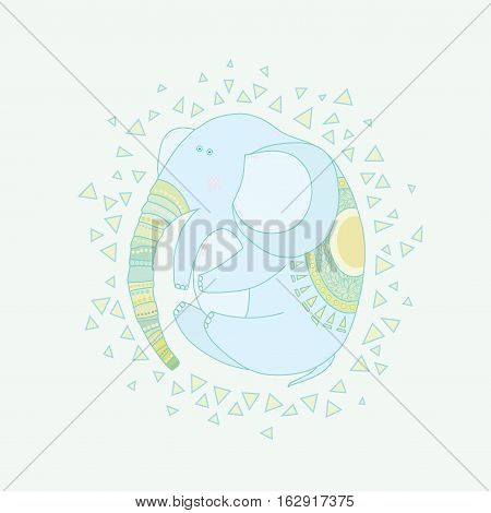 Elephant child in a circular composition. Vector illustration.