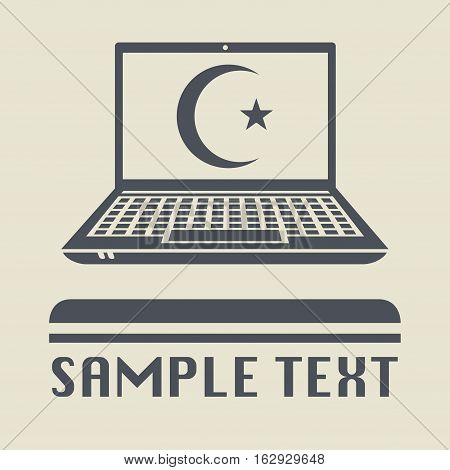 Laptop or notebook computer with Islamic icon or sign vector illustration