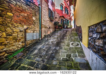 a narrow backstreet in Montecatini in Italy
