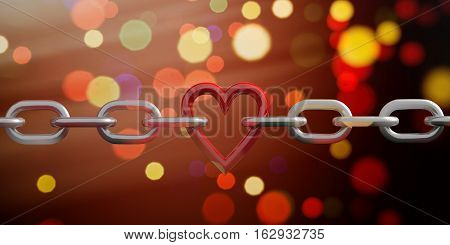 3D Rendering Heart In A Chain On Bokeh Background