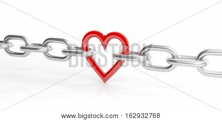 3D Rendering Heart In A Chain On White Background