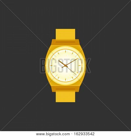 Wrist Watch unisex golden color on black field. Stylish accessory.