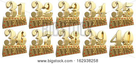 Set of golden digits on a gold ingot for the anniversary. 3d illustration