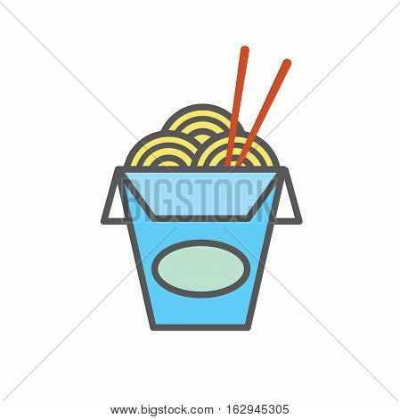 Chinese or Asian Restaurant Take Out Box filled with Noodles