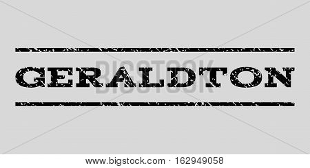 Geraldton watermark stamp. Text caption between horizontal parallel lines with grunge design style. Rubber seal stamp with unclean texture. Vector black color ink imprint on a light gray background.
