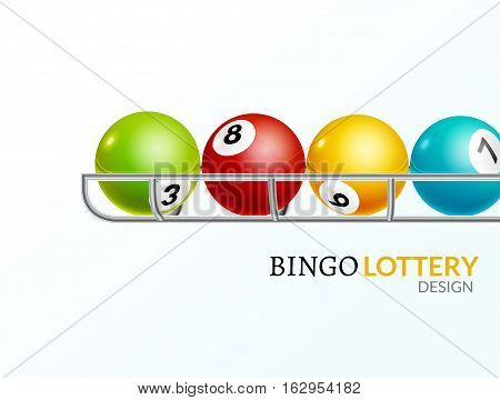 Lottery balls number. Lottery game gamble luck template poster design. Lotto background.