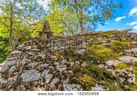 Ruins of typical house in Tucepi old village in the slope of a mountain Biokovo.