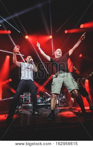 NOVI SAD, SERBIA - DECEMBER 12TH: PUNK BANDS HLADNO PIVO AND GOBLINI PERFORMING TOGETHER ON KONCERT GODINE 2015, IN NOVI SAD, SERBIA