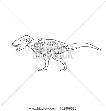Dinosaurs illustration with cut scheme on white background. Vector illustration