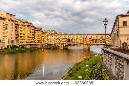 View of the Ponte Vecchio (Old Bridge) in Florence Italy