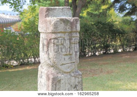 Dol hareubangs traditional Korean stone statue. Dol hareubangs are considered to be gods offering both protection and fertility.