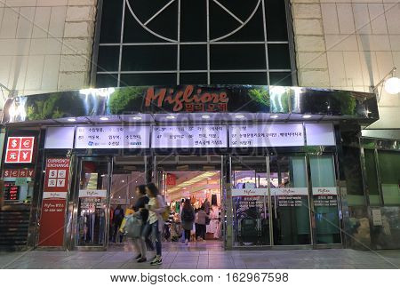 SEOUL SOUTH KOREA - OCTOBER 19, 2016: Unidentified people visit Migliore shopping mall. Migliore is a chain of department stores in South Korea specialising in clothing and fashion accessories