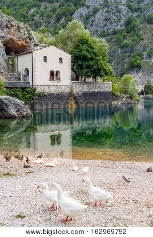 Italy Villalago the St. Domenico hermitage in the gorges of the Sagittario river
