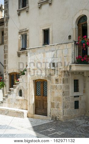 Italy Pescocostanzo the traditional ancient architectures of the country center