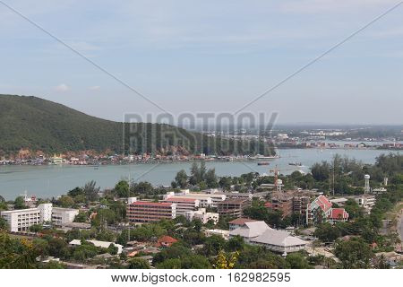 Songkhla Thailand December 24 2016 : Songkhla City Travel Top view from Tang Kuan Mountain in South Thailand.
