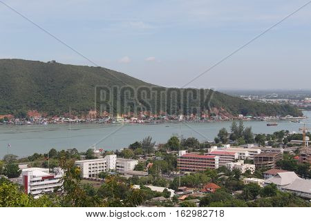 Songkhla Thailand December 24 2016 : Songkhla City Travel Top view from Tang Kuan Mountain in South Thailand.