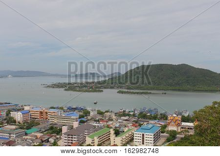 Songkhla Thailand December 24 2016 : Songkhla City Travel Top view from Tang Kuan Mountain in South Thailand.