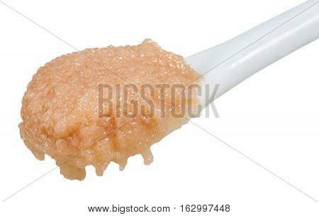 Caviar Of Codfish In Ceramic Spoon Isolated