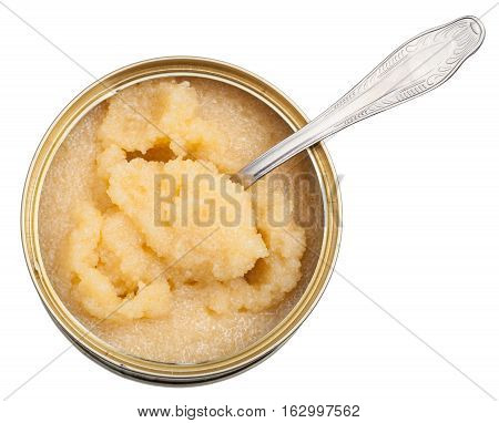 Tin With Yellow Caviar Of Capelin Fish With Spoon