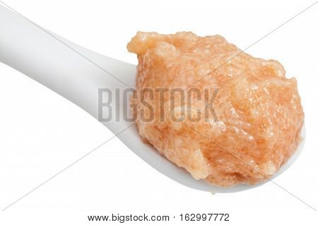 Caviar Of Zander Fish In Ceramic Spoon Close Up