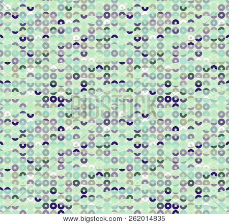 Circle Shiny Mermqid Sequins Seamless Pattern. Fishscale Emroidery. Vector Background.