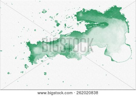 Abstract Green Hand Draw Watercolor Stain Background