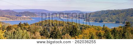 Aerial drone view on beautiful Solina lake in Polish Bieszczady Mountains. Solina, Poland