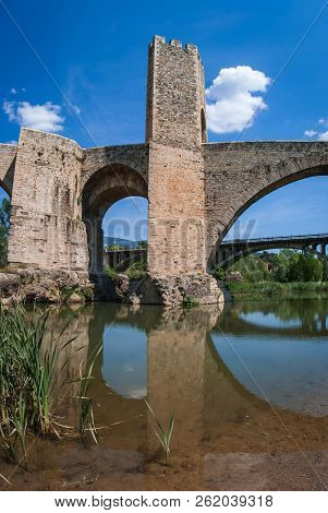 Medieval Bridge Over River El Fluvia Near Besalu, Spain