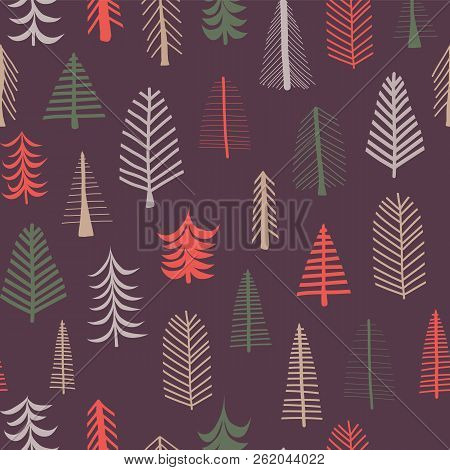 Christmas Trees Vector Photo Free Trial Stock Christmas Trees Background Seamless Vector Pattern Repeat Tile Green Brown And Red