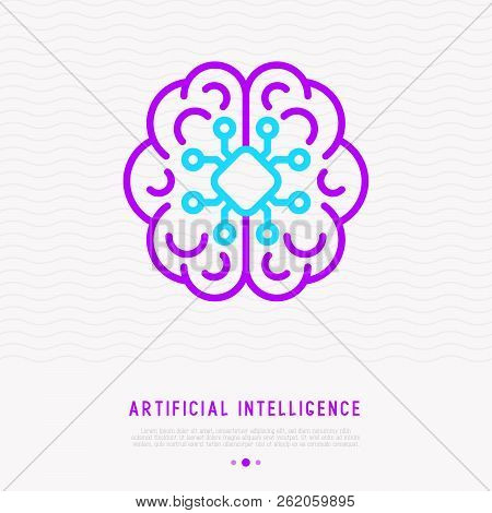 Artificial Intelligence Or Machine Learning Thin Line Icon. Modern Vector Illustration.