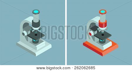 Microscope Vector Isometric Icons On Gray Background