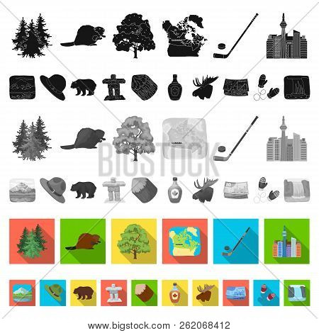 Country Canada Flat Icons In Set Collection For Design. Canada And Landmark Vector Symbol Stock Web 