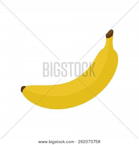 Banana Vector Illustration, Yellow Banana Fruit Graphic Icon Or Print, Isolated On White Background.