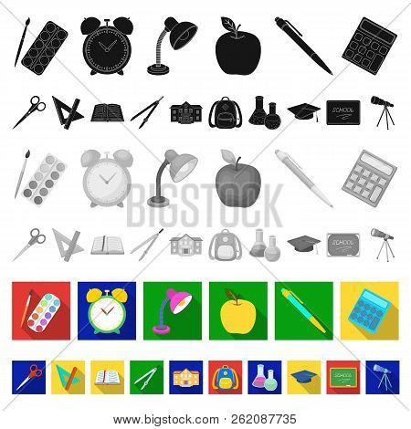 School And Education Flat Icons In Set Collection For Design.college, Equipment And Accessories Vect