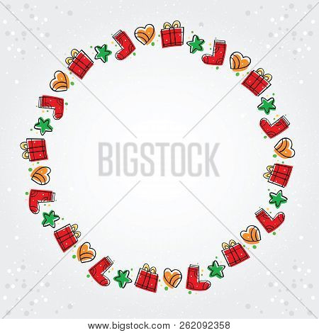 Background With Colorful Christmas Drawings Around A Space In Th