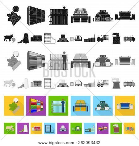Textile Industry Flat Icons In Set Collection For Design.textile Equipment And Fabrics Vector Symbol