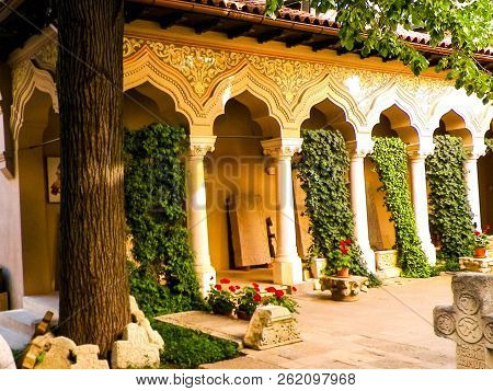 Stavropoleos Monastery Church In Bucharest, Romania. Architecture, Religion And Exploration Concept.