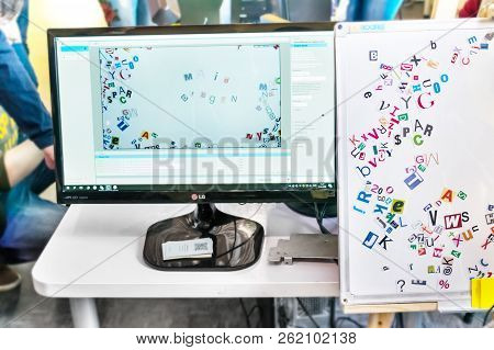 Kropivnitskiy, Ukraine – 12 May, 2018: Stop Motion Animation Process With Magnetic Letters, Paper Al