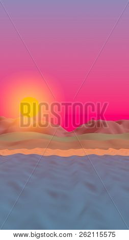 Sun Sea Beach. Sunset. Ocean Shore Line With Waves On A Beach. Island Beach Paradise With Waves. Vac