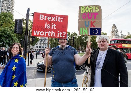 London. September 2018. A View Of A Boris Johnson Look A Like Protesting About Brexit In London
