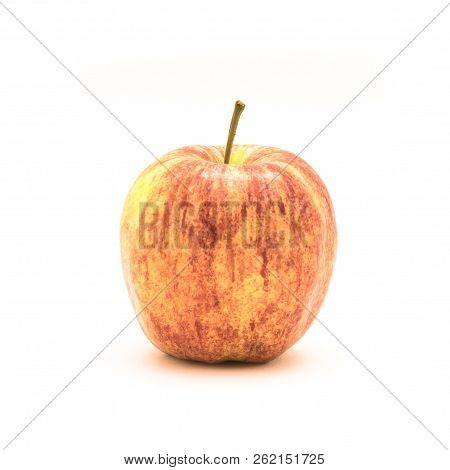 Close-up Single Raw Organic Gala Apple Isolated On White