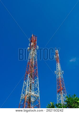 Telecommunications Antenna Tower In The Sky Is Blue With Clouds.
,transmitting Antenna Pairs