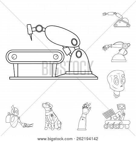 Vector Design Of Robot And Factory Sign. Set Of Robot And Space Stock Symbol For Web.