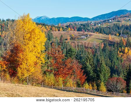 Morning Carpathian Mountains And Village Hamlets On Slopes (yablunytsia Village And Pass, Ivano-fran