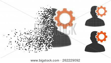 Migraine Icon In Disappearing, Pixelated Halftone And Undamaged Entire Variants. Pixels Are Grouped 