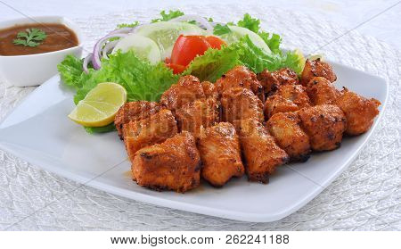 Chicken Tikka Boti, Spicy Boneless Chicken Cubes Marinated In Spices And Cooked On Barbecue