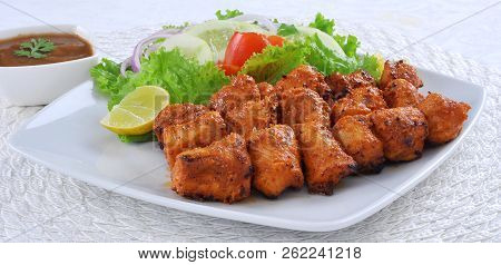 Chicken Tikka Boti, Spicy Boneless Chicken Cubes Marinated In Spices And Cooked On Barbecue