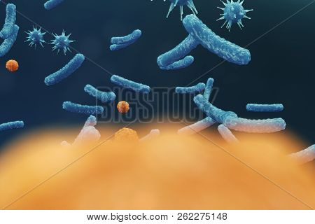 3d Illustration Virus Backgorund. Viruses Influenza, Hepatitis, Aids, E. Coli, Colon Bacillus. Conce